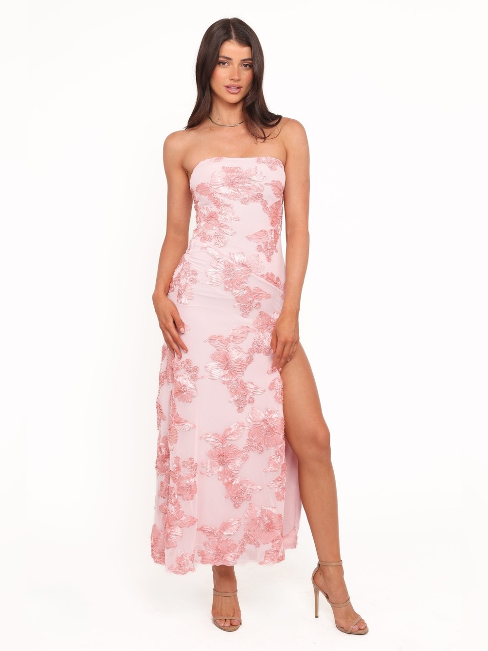 Petal & Pup Adriel Strapless Maxi Dress Pink Floral Size L NWOT